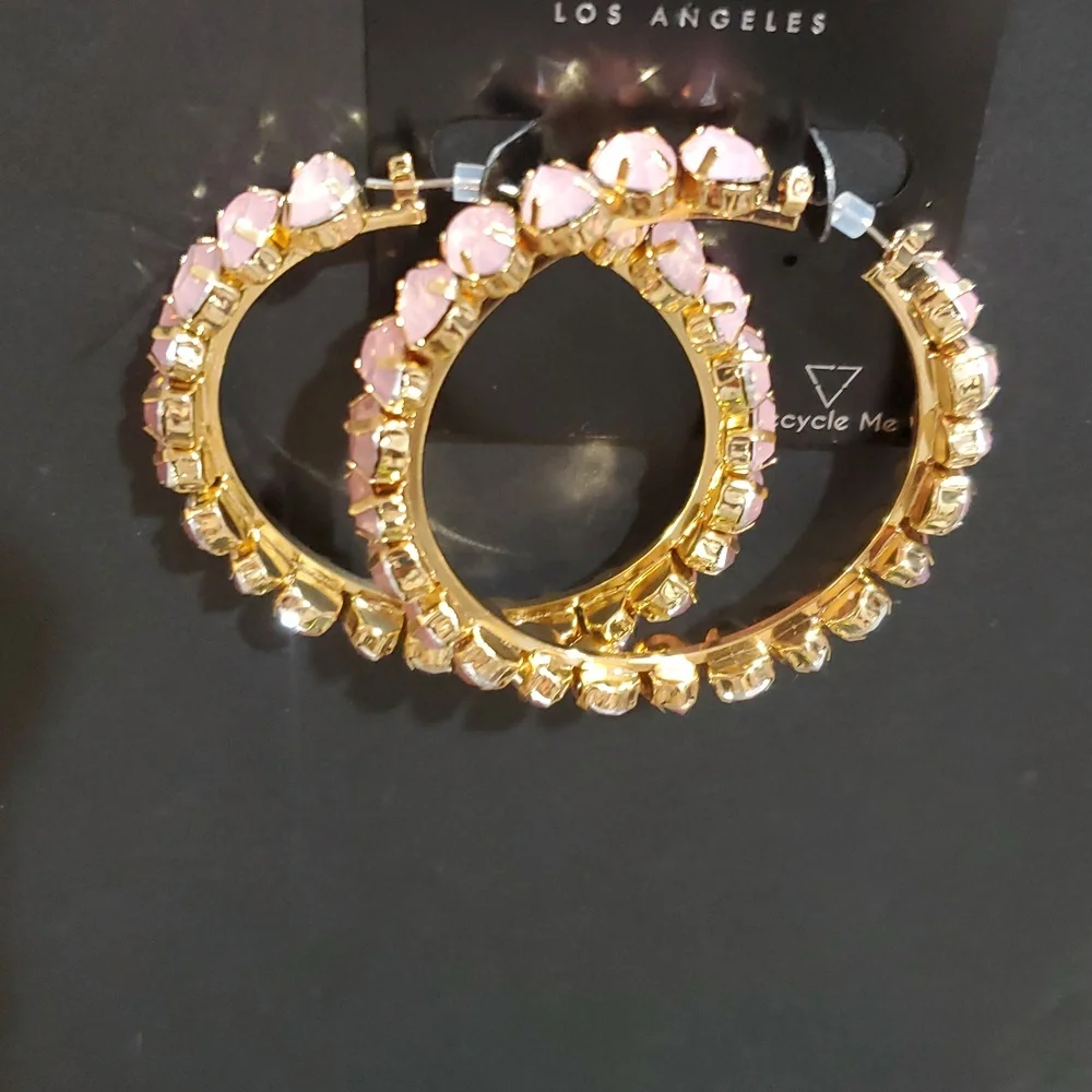 Guess pink crystal gemstone studded bling hoop earrings brand‎ new